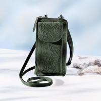 Dámská kožená kabelka na mobil tendrils, zelená