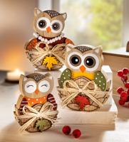 Dřevěné figurky soví rodinka, sada 3 ks