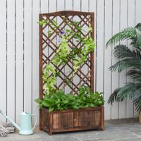 Dřevěný truhlík s popínací mřížkou, tmavě hnědý, 60 x 30 x 122,5 cm