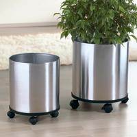 Obal na květináč s kolečky nerezový, 2 ks