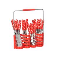 Sada příborů v košíku, červené, 24 ks