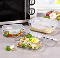 Skleněné dózy na potraviny s ventilem, 3dílná sada