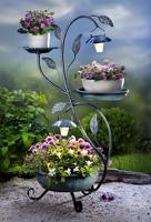 Solární kovový stojan na květiny s led lucernami