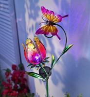 Solární zahradní zápich květina s motýlem, růžový