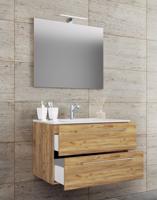 VCM 3dílná koupelnová sada "Badinos 2 zásuvky" 80cm | Se zrcadlem Dub med