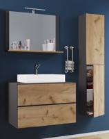 VCM 4dílný koupelnový set "Lendas M" 60 cm | se zrcadlem a vysokou skříňkou Antracit/dub med