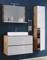 VCM 4dílný koupelnový set "Lendas M" 60 cm | se zrcadlem a vysokou skříňkou Dub medová/bílá