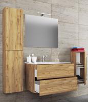 VCM 5dílné umyvadlo "Badinos 2 zásuvky" 80 cm | Se zrcadlem a midi / vysokou skříňkou Dub medový