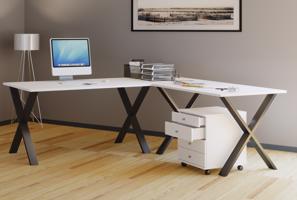 VCM rohový psací stůl "Lona" 160x160x50 X-nohy dub sonoma/bílá